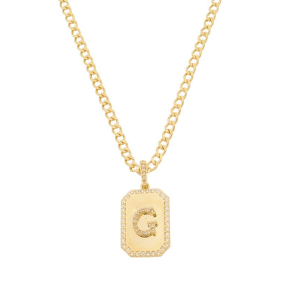 Colar Placa Vintage Letra Inicial a Zircônias Folheado a Ouro 18k
