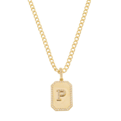 Colar Placa Vintage Letra Inicial a Zircônias Folheado a Ouro 18k