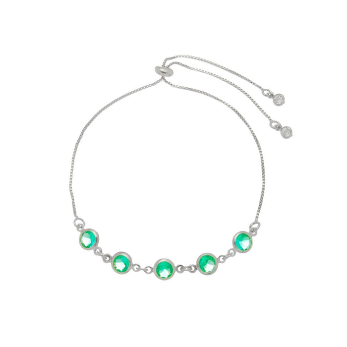 Pulseira Ajustável Folheada em Ródio Branco Zircônias Turmalina Betina