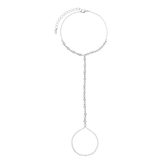 Pulseira de Mão Mayte Zircônias Folheada em Ródio Branco