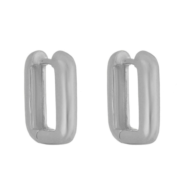 Brinco Helena Lisa M Retangular Folheado em Ródio Branco