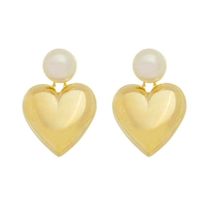 Brinco de Coração Helena Pérola Folheado a Ouro 18k