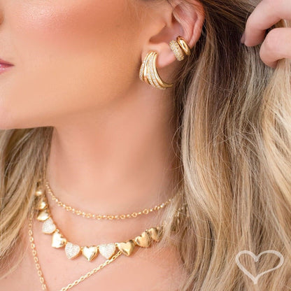 Brinco Ear Hook Serena Zircônias Folheado a Ouro 18k