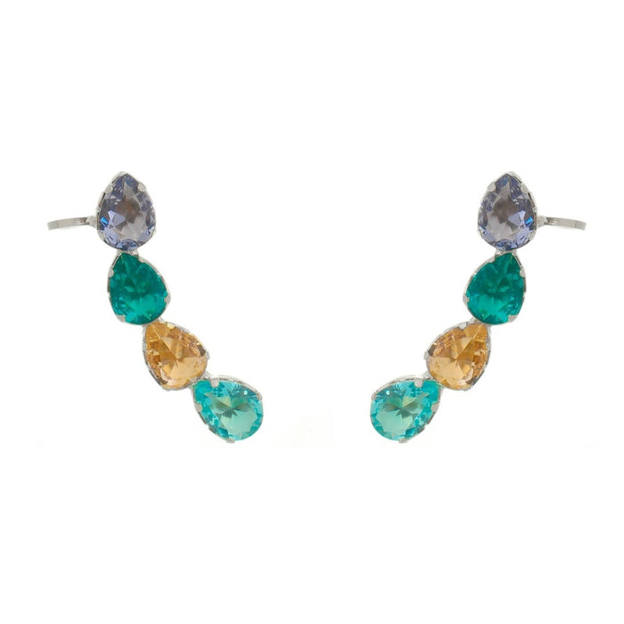 Brinco Ear Cuff Callie Gotas Zircônias Coloridas Folheado em Ródio Branco