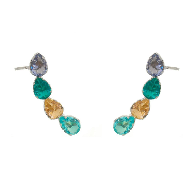 Brinco Ear Cuff Callie Gotas Zircônias Coloridas Folheado em Ródio Branco