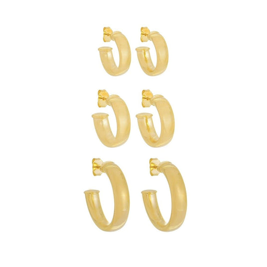 Trio de Brincos de Argola Tubo Wanessa Folheado a Ouro 18k