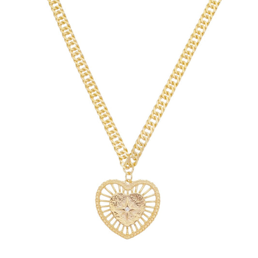 Colar de Coração Vintage Estrela Alpha Folheado a Ouro 18k