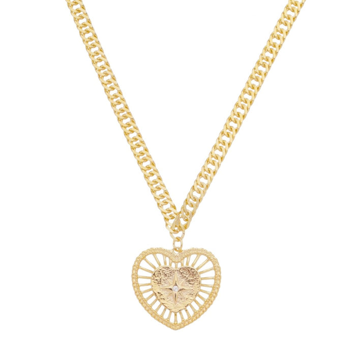 Colar de Coração Vintage Estrela Alpha Folheado a Ouro 18k