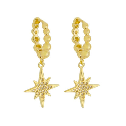 Brinco de Argolinha Carina Estrela Guia Zircônia Folheado a Ouro 18k