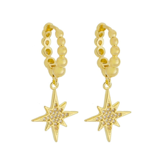 Brinco de Argolinha Carina Estrela Guia Zircônia Folheado a Ouro 18k