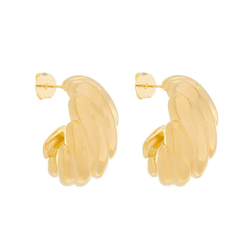 Brinco Argola Vintage Maya Ondulado Folheada a Ouro 18k