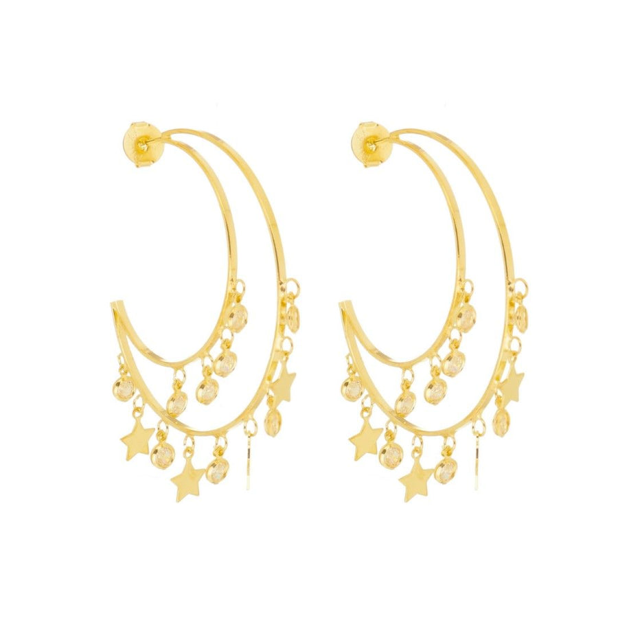 Brinco Argola Antares Estrelas e Zircônias Folheado a Ouro 18k
