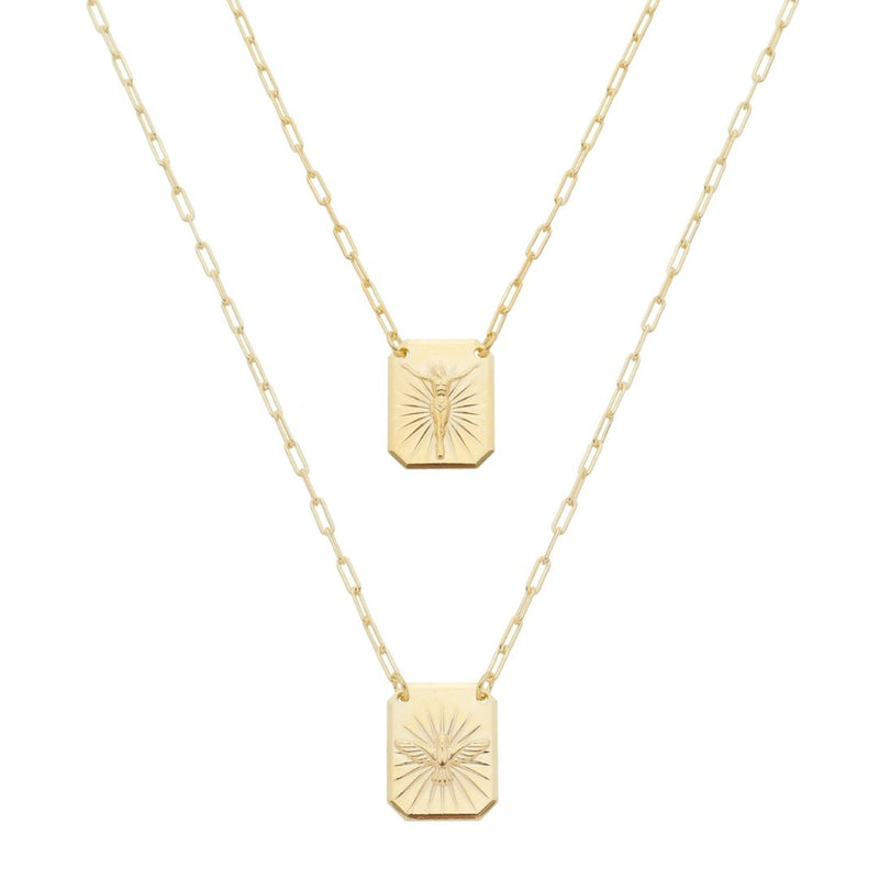 Escapulário Jesus Cristo e Espirito Santo Folheado a Ouro 18k