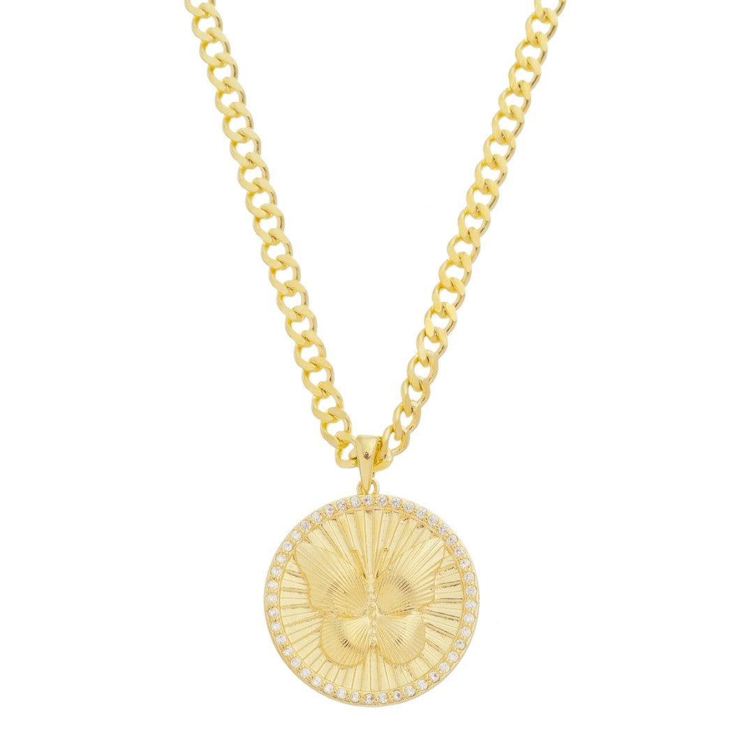Colar Silvia Medalha Borboleta o que Não Te Desafia Não Te Transforma Folheado a Ouro 18k