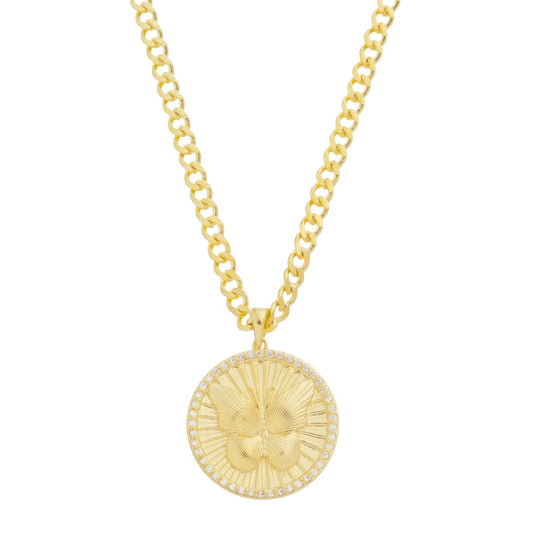 Colar Silvia Medalha Borboleta o que Não Te Desafia Não Te Transforma Folheado a Ouro 18k