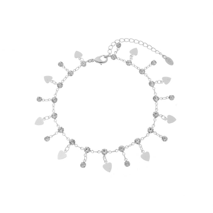 Tornozeleira Maria Sofia Mini Medalha Coração Zircônias Folheada em Ródio Branco
