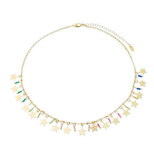 Choker de Estrelas Rana Zircônias Coloridas Folheada a Ouro 18k