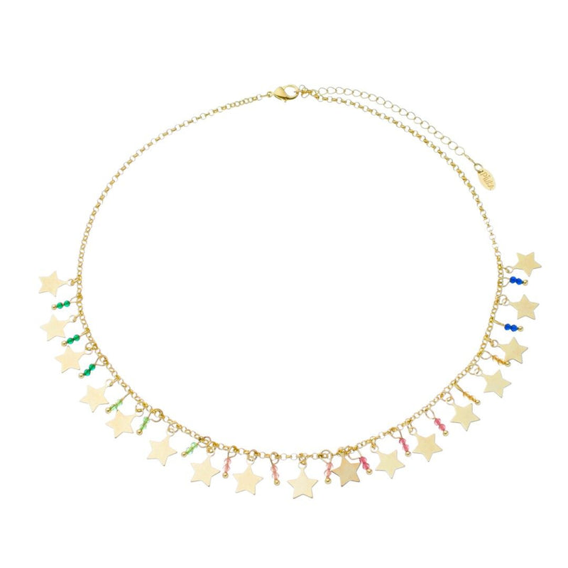 Choker de Estrelas Rana Zircônias Coloridas Folheada a Ouro 18k