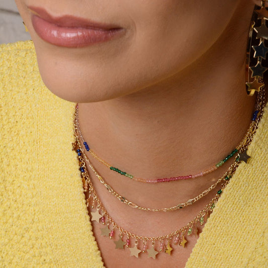Choker de Estrelas Rana Zircônias Coloridas Folheada a Ouro 18k