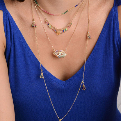 Colar Longo Amy Zircônias Coloridas Folheado a Ouro 18k