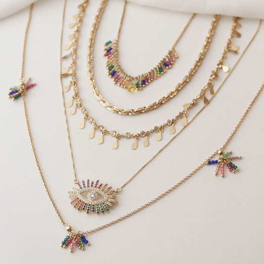 Choker Amy Zircônias Coloridas Folheada a Ouro 18k