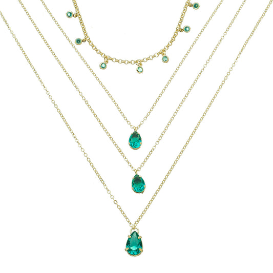 Mix de Colares Olivia Zircônias Turmalina Folheado a Ouro 18k