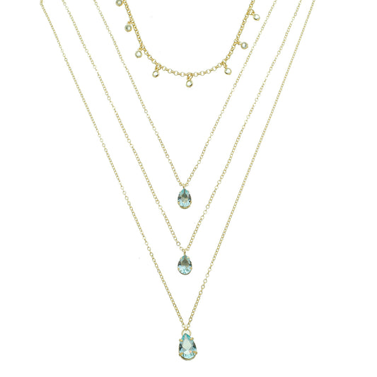 Mix de Colares Olivia Zircônias Acqua Folheado a Ouro 18k