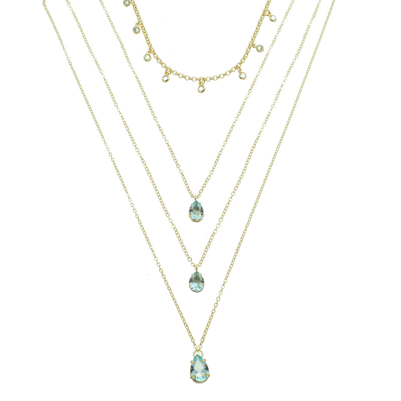 Mix de Colares Olivia Zircônias Acqua Folheado a Ouro 18k