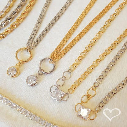 Colar Helena Zircônia Folheado a Ouro 18k e Folheado em Ródio Branco