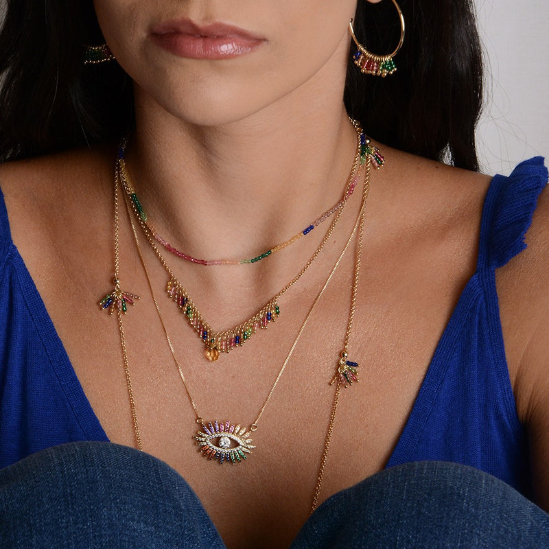 Brinco de Argola Amy Zircônias Coloridas Folheado a Ouro 18k