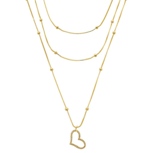 Colar 3 Voltas Larissa Coração Zircônias Folheado a Ouro 18k