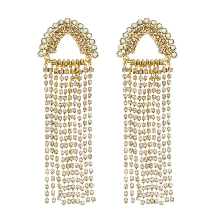 Brinco Martina Franjas Strass Dourado
