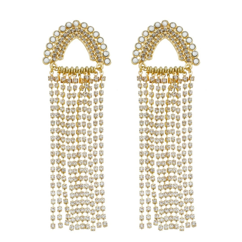 Brinco Martina Franjas Strass Dourado