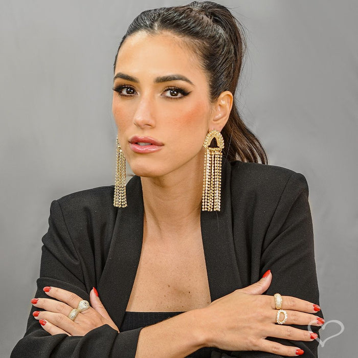 Brinco Martina Franjas Strass Dourado