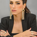 Brinco Martina Franjas Strass Dourado