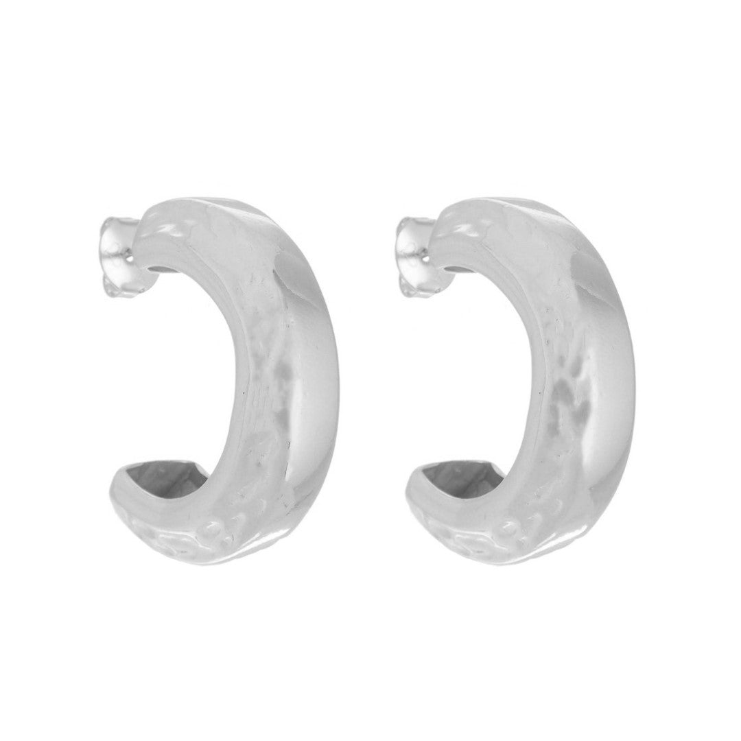 Brinco de Argola Textutrizado Malú Folheado em Ródio Branco
