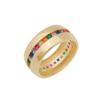 Anel Sara Zircônias Baguetes Coloridas Folheado a Ouro 18k