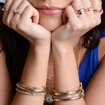 Anel Sara Zircônias Baguetes Coloridas Folheado a Ouro 18k