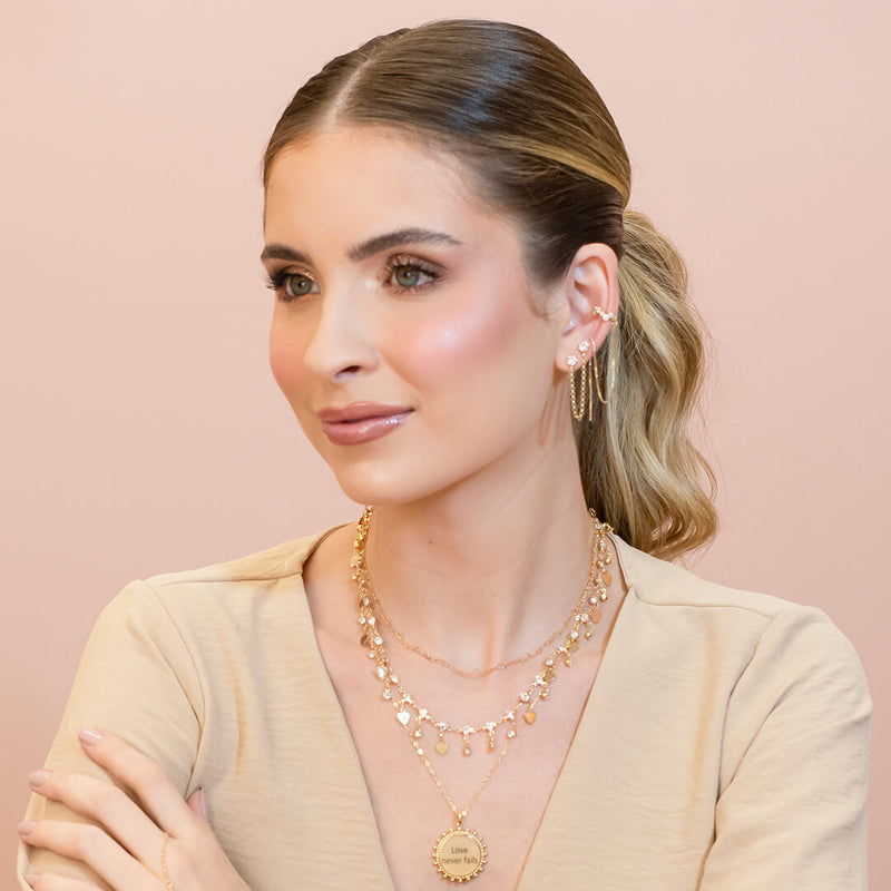 Brinco Ear Line Lyna Ponto de Luz Zircônias Folheado a Ouro 18k