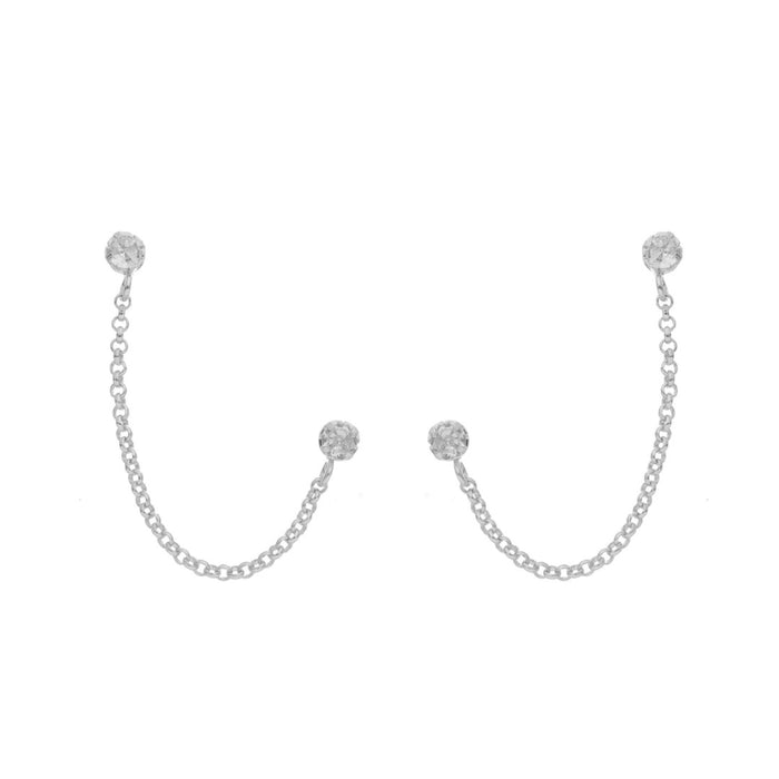 Brinco Ear Line Lyna Ponto de Luz Zircônias Folheado em Ródio Branco