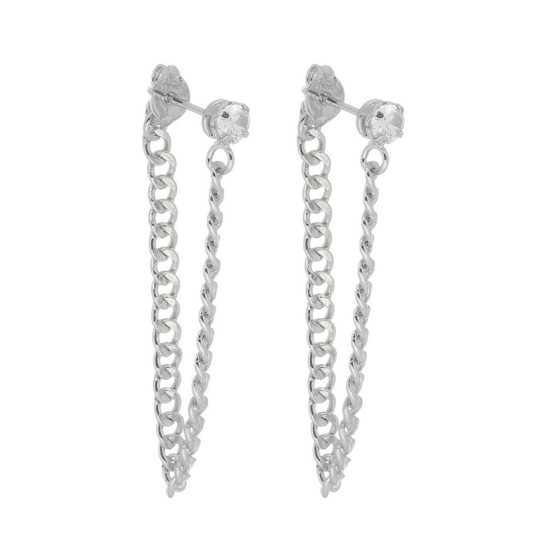 Brinco Ear Line Yara P Ponto de Luz Zircônia Folheado em Ródio Branco