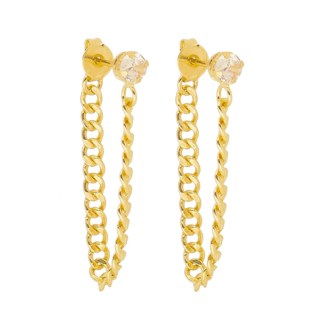 Brinco Ear Line Yara M Ponto de Luz Zircônia Folheado a Ouro 18k