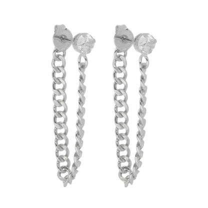Brinco Ear Line Yara M Ponto de Luz Zircônia Folheado em Ródio Branco