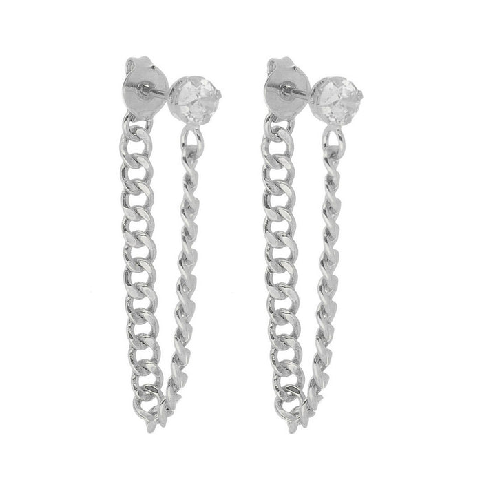 Brinco Ear Line Yara M Ponto de Luz Zircônia Folheado em Ródio Branco