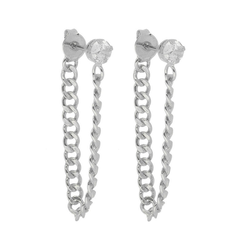 Brinco Ear Line Yara M Ponto de Luz Zircônia Folheado em Ródio Branco