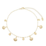 Tornozeleira Coral Conchas e Medalhas Folheada a Ouro 18k