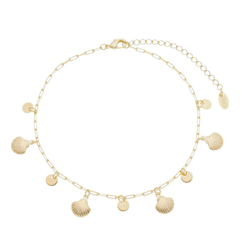 Tornozeleira Coral Conchas e Medalhas Folheada a Ouro 18k
