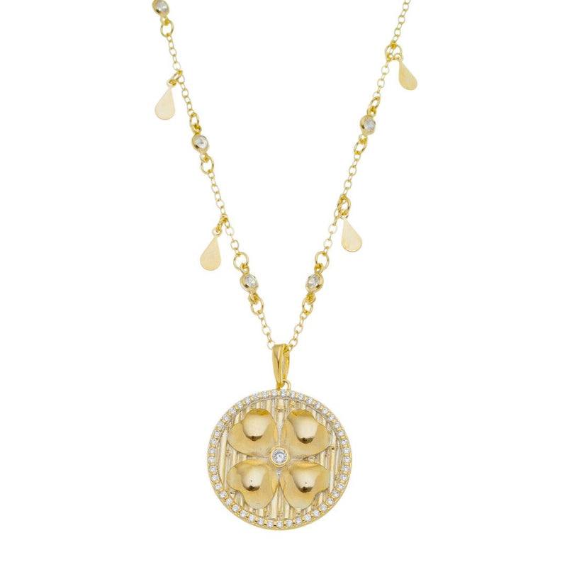 Colar Luck Medalha Trevo de Quatro Folhas Zircônias Folheado a Ouro 18k