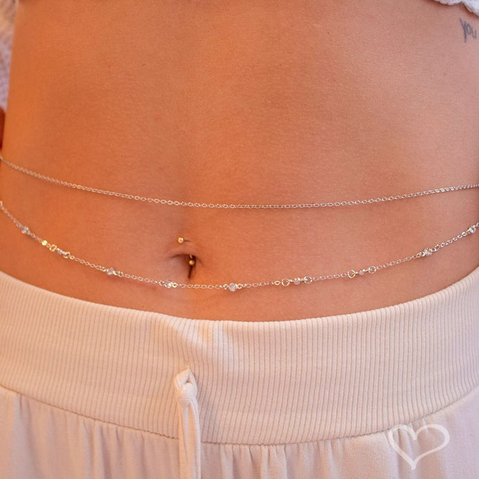 Belly Chain Ananda Zircônias Folheado em Ródio Branco