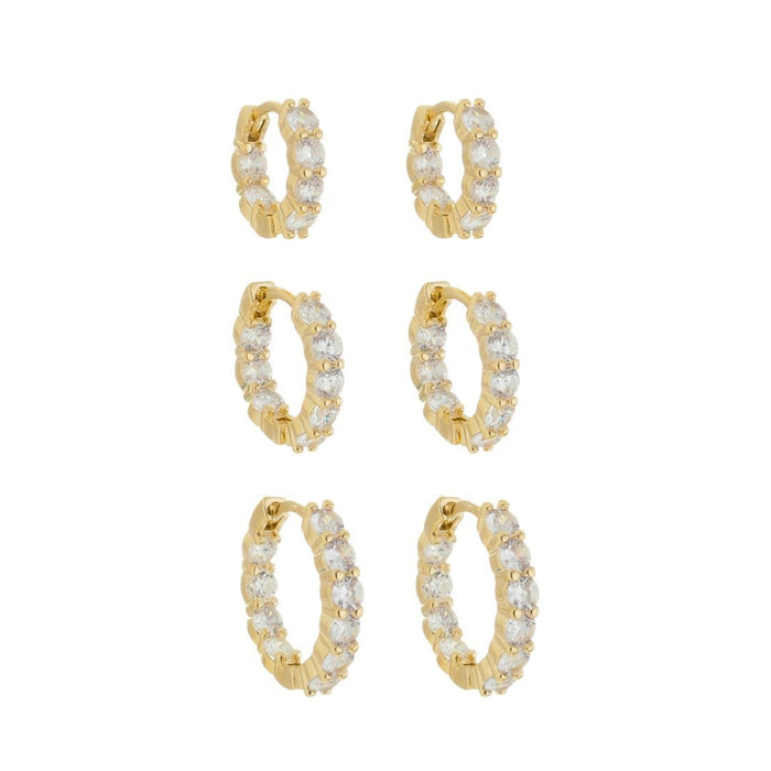 Trio de Brincos Argolinha Milly Zircônias Folheado a Ouro 18k